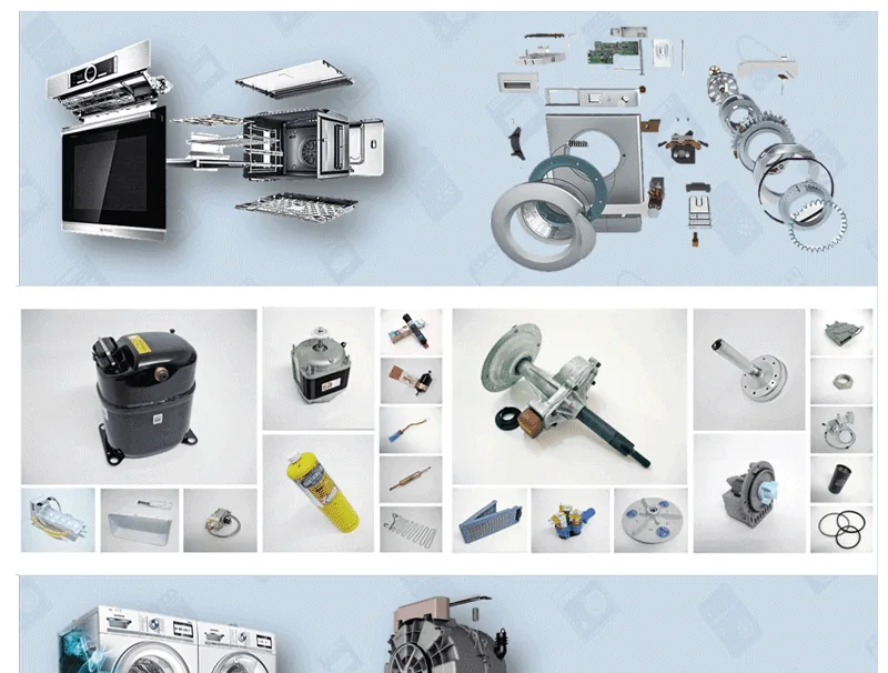 Spare parts including oven parts, a drum spider, compressor, pumps and thermostats
