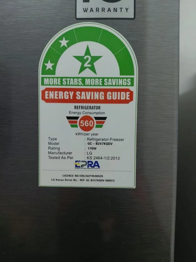 LG fridge with its energy label