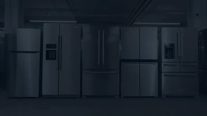 Row of stainless French-door fridges